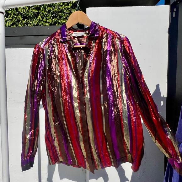 80s Multicolor Metallic Stripe Shirt Set - Picture 8 of 11